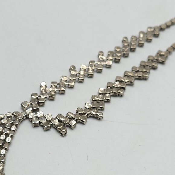 Vintage Rhinestone Fringe Necklace 17" Silver Tone Statement Piece For Women - Picture 8 of 9